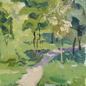 Paisaje. Pintura original del artista ucraniano Zakharov A. 32-23 cm, óleo sobre cartón, década de 1970.