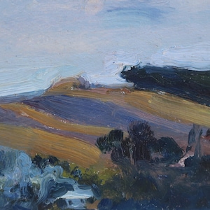 Paisaje. Pintura original del artista ucraniano Zakharov A. 14-24 cm, óleo sobre cartón, década de 1970.