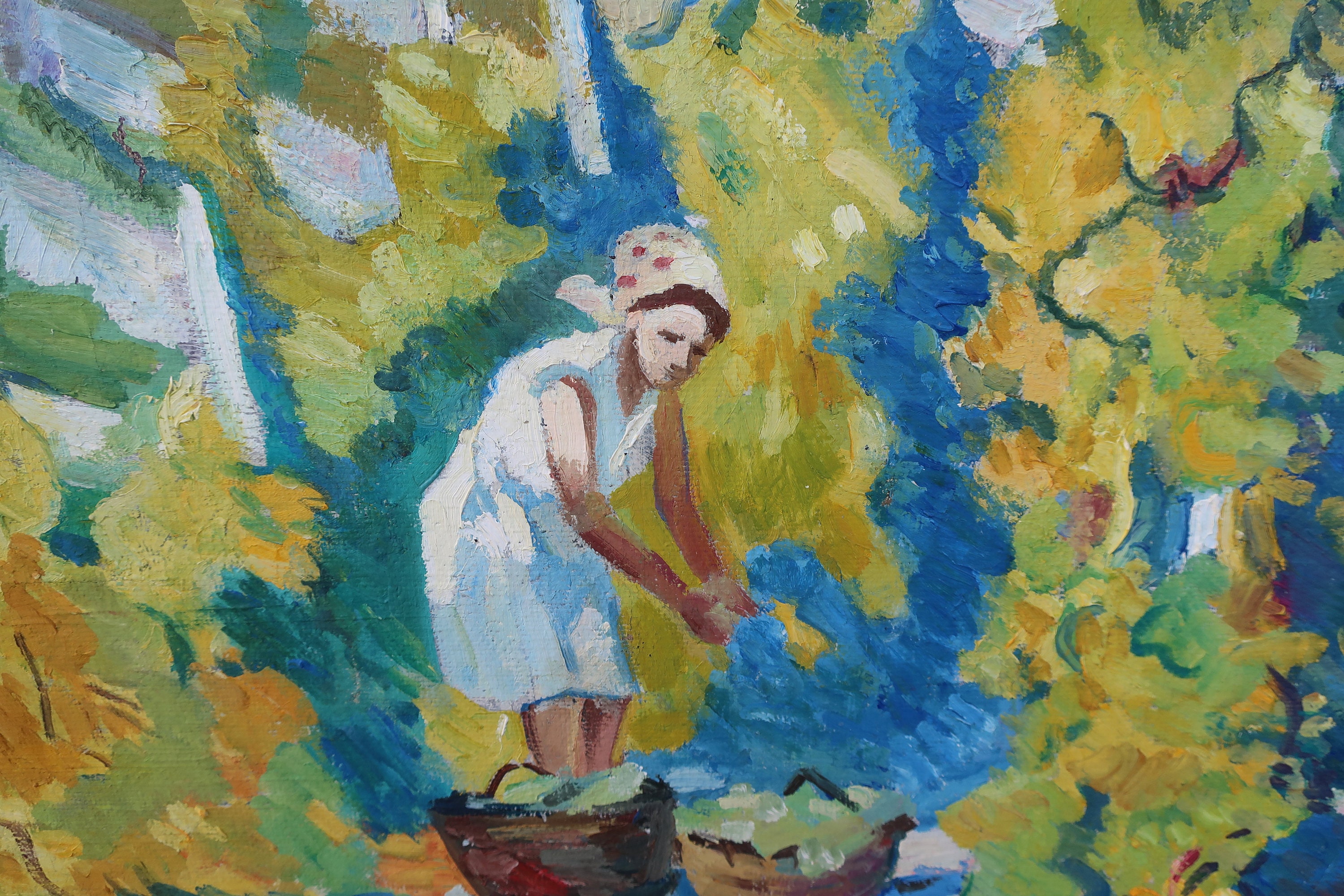 Harvesting grapes. Antique oil painting original of socialist | Etsy