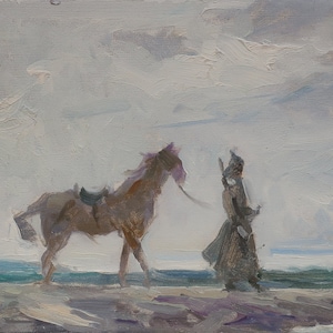 Cavalier. Artiste ukrainienne Shurupov K. 25-45 cm, huile sur carton, années 1970