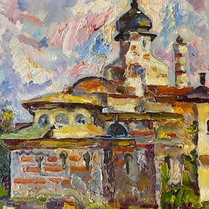 Baños turcos. Pintura al óleo original del artista ucraniano Belik V. 27-21 cm cartón óleo año 1983