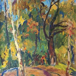 Paisaje. Pintura al óleo original del artista ucraniano Gorshkov N.D. 50-34 cm óleo sobre cartón década de 1970