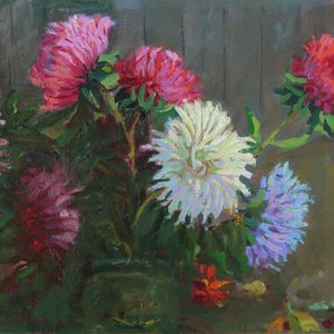 Naturaleza muerta. Pintura original del artista ucraniano Shkurko A. 29-39 cm, óleo sobre lienzo sobre cartón, década de 1990