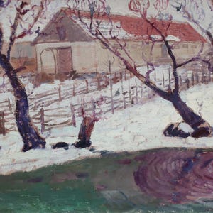 Hace cada vez más frío. Pintura original del artista ucraniano Kikinev V. 44-70 cm, óleo sobre cartón, año 1976