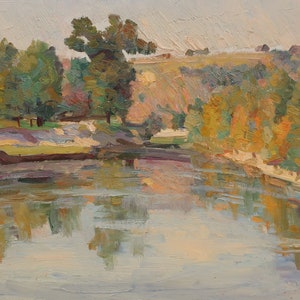 Paysage. Artiste ukrainienne Shurupov K. 30-33 cm, huile sur carton, années 1960