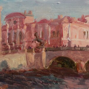 Paisaje urbano. Pintura original del artista ucraniano Polyakov S. 18-22 cm, óleo sobre cartón, década de 2000