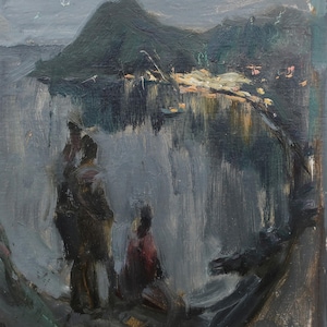 Paisaje. Pintura original del artista ucraniano Polyakov S. 20-13 cm, cartón, óleo, años 2000.