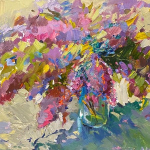 Lila. Pintura al óleo original del artista ucraniano Ponomarenko M. 51-82 cm cartón óleo
