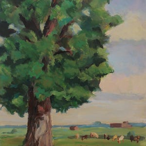 Paisaje. Pintura original del artista ucraniano Ganja P. 33-24 cm, óleo sobre cartón, año 1960