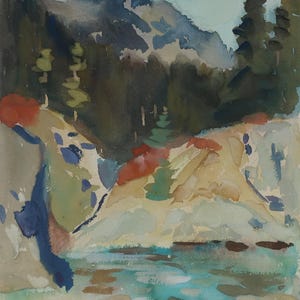 Paisaje. Pintura original de la artista ucraniana Zakharova, 27-19 cm de largo, técnica mixta sobre cartón, década de 1970.