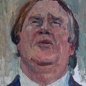 Retrato de un hombre. Pintura al óleo antigua. Original del socialismo. Arte soviético. Artista ucraniano Gribok D.K. 24-17 cm. Óleo sobre cartón. Años 70.