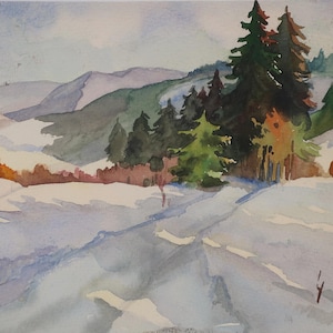 Paisaje. Pintura original de la artista ucraniana Zakharova, 19-26 cm de largo, técnica mixta sobre cartón, década de 1970.