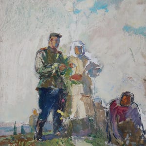 Esquisse. Peinture originale de l'artiste ukrainien Yatsenko V. 42-36 cm, huile sur carton, 1958