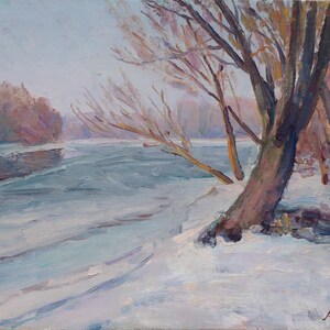 Paisaje. Pintura original del artista ucraniano Kikinev V. 34-49 cm, óleo sobre lienzo sobre cartón, 1970