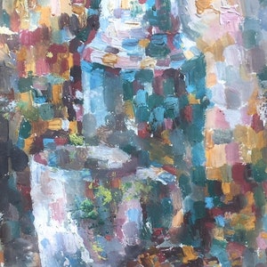 Naturaleza muerta. Pintura al óleo original del artista ucraniano Belov 41-26 cm cartón óleo década de 1990