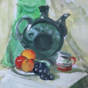 Natura morta. Dipinto originale dell'artista ucraino Sashchenko A. 50-38 cm, carta gouache, anni '90