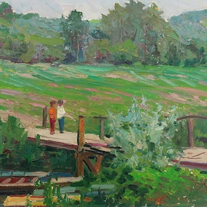 Paysage. Peinture originale de l'artiste ukrainien Shifman I. 34-48 cm, huile sur carton, années 1970