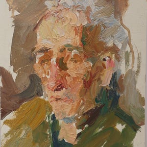 Retrato. Pintura original de la artista ucraniana Zakharova, 23-15 cm de largo, óleo sobre cartón, década de 1970.