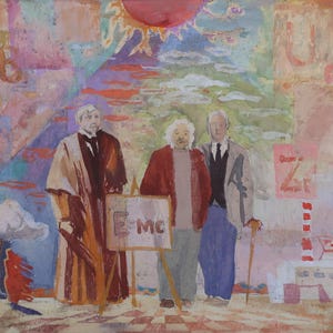 Científicos. Pintura original del artista ucraniano Zakharov A. 18-23 cm, cartón, técnica mixta, década de 1970.