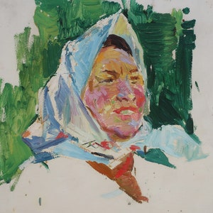 Retrato. Artista ucraniana Khitrova T. 41-40 cm, óleo sobre cartón, años 60