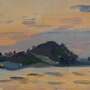 Paisaje. Pintura original del artista ucraniano Slipchenko N. 12-16 cm, óleo sobre cartón, año 1960