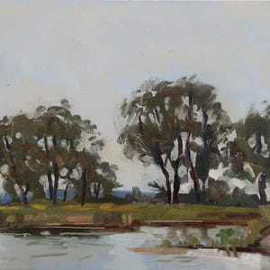 Paisaje. Pintura original del artista ucraniano Polyakov S. 21-28 cm, óleo sobre cartón, década de 2000