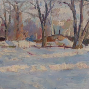 Paisaje. Pintura original del artista ucraniano Shurupov K. 35-45 cm, óleo sobre cartón, década de 1970