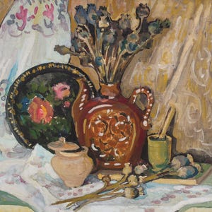 Naturaleza muerta. Pintura original de la artista ucraniana Zakharova, 24-24 cm, cartón, técnica mixta, década de 1980.