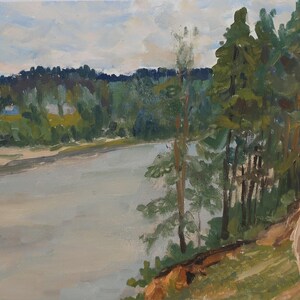 Paisaje. Pintura original del artista ucraniano Ganja P. 24-32 cm, óleo sobre cartón, año 1974
