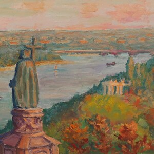 Paisaje. Pintura original del artista ucraniano Ganja P. 22-32 cm, óleo sobre cartón, año 1960