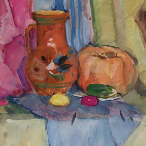 Natura morta. Dipinto originale dell'artista ucraina Zakharova L. 37-30 cm, gouache su carta, anni '80
