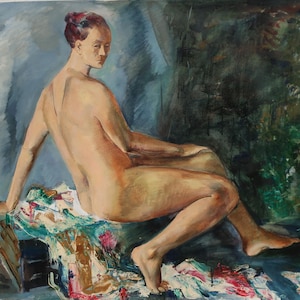 Nude.Original painting by Ukrainian artist Voziyanov A. 59-79 cm, oil on canvas, 1990s