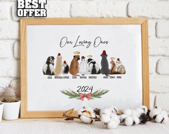 Pets Lovers Gift, Portrait With Pets, Custom Dogs and Cats Wall Art Illustration, Custom Christmas Family Gift, Housewarming Gift, _002