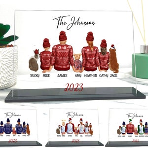 Ritratto di famiglia personalizzato con animali domestici, targa acrilica personalizzata per la famiglia, regalo di Natale per la famiglia, regalo di inaugurazione della casa, decorazioni personalizzate per la famiglia, _001