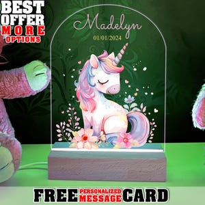 Einhorn Kinderzimmer Lampe mit personalisierten Namen, Mädchen Kinderzimmer Dekor, Weihnachtsgeschenk, Einhorn Namen Geschenk, magische Baby Mädchen Zimmer Geschenk, _005
