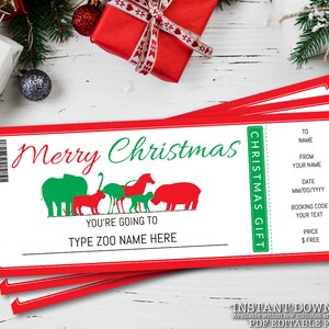 Christmas Zoo Ticket, Surprise trip to the Zoo, Printable Christmas Gift Voucher, Instant Download, Editable Text, You Edit and Print _299
