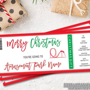 Amusement Park Christmas Ticket, Surprise Christmas Gift, Surprise Ticket To Park, Surprise Kids Gift, Instant Download, Editable Text _308