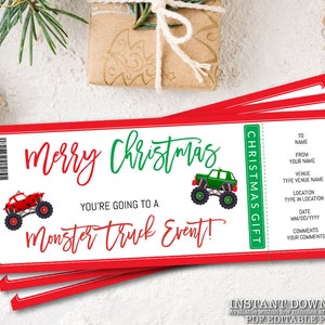 Christmas Monster Truck Ticket, Surprise Monster Truck Rally, Printable Christmas Gift Certificate, Xmas Present, Instant Download _321
