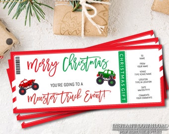 Christmas Monster Truck Ticket, Surprise Monster Truck Rally, Printable Christmas Gift Certificate, Xmas Present, Instant Download _321