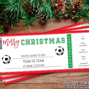 Christmas Soccer Game Ticket Gift, Surprise Soccer Game Ticket, Printable Christmas Gift Certificate, Xmas Present, Instant Download _323