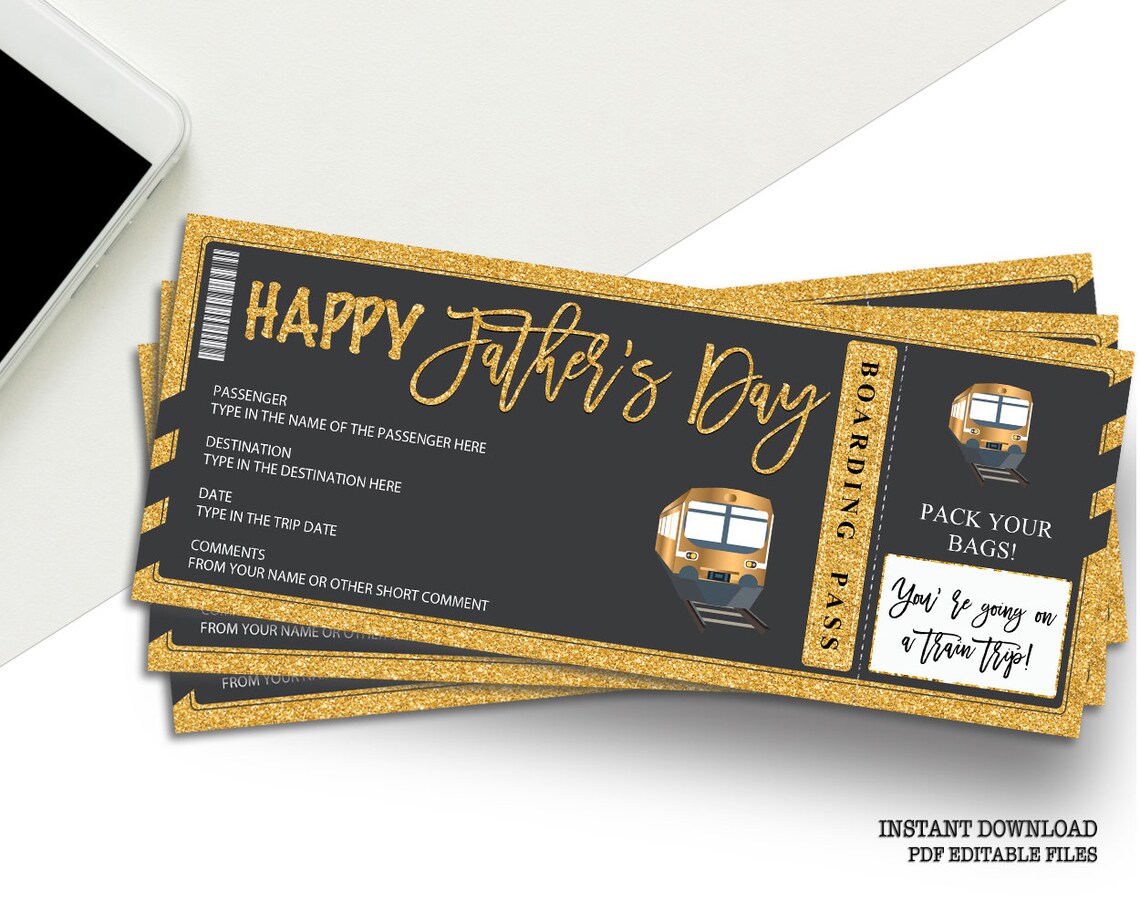 happy fathers day printable train ticket template fake etsy