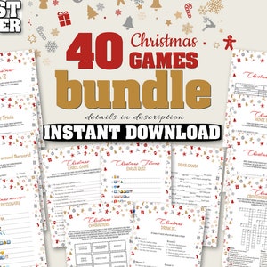 Printable Christmas Games, Fun Family Games Bundle, Holiday Games, Red Grey Christmas Pieces theme, Kids and Adult Games, AF490