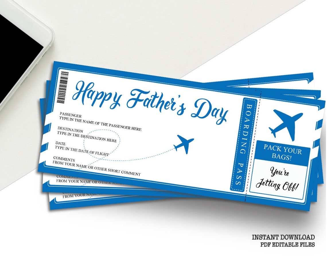 happy fathers day printable airplane ticket template fake