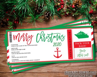 Surprise Christmas Sea Boarding Pass, Printable Surprise Gift, Cruise Christmas Vacation, Christmas Fake Boat Ticket, Pdf Editable _042