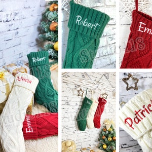 Knitted Stockings, Personalized Christmas Stockings Stuffers, Embroidered Stocking, Christmas Gift, Holiday Stocking, Cable Knitted, HO-01