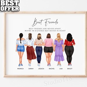Personalized Best Friends Portrait, Custom Best Friends Print, Besties Birthday Gift, Christmas Gift, Digital Printed Framed Portrait, _004