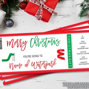 Christmas Waterpark Gift, Waterslide Water Slide Pass, Aqua Park Ticket, Certificate Voucher Card Printable, Instant Download, Editable _304