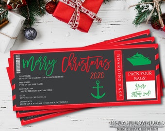 Surprise Trip Ticket, Cruise Vacation Ticket, Boarding Pass Gift, Sea Christmas Gift, Printable Surprise Ticket, Merry Christmas Ticket _043