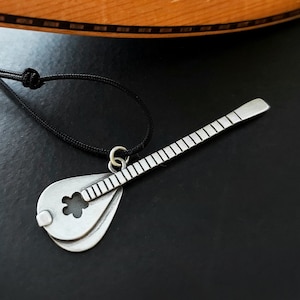 Musical Instrument Pendant Necklace, Handmade Miniature Jewelry, Silver 925 or Brass, Musician&#39;s Gift, Traditional Greek - Turkish Bouzouki