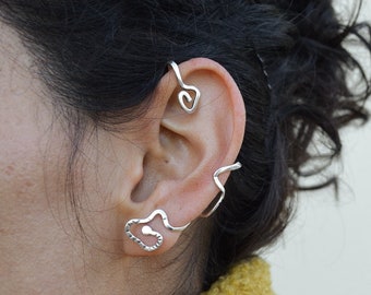 Ear Climber, Boucles d’oreilles Cuff&Wrap, Boucle d’oreille unique en argent, Fait à la main, Bijoux inspirés, Spécial, Impressionnant, Superbe, Cadeau de bijoux modernes, Femmes